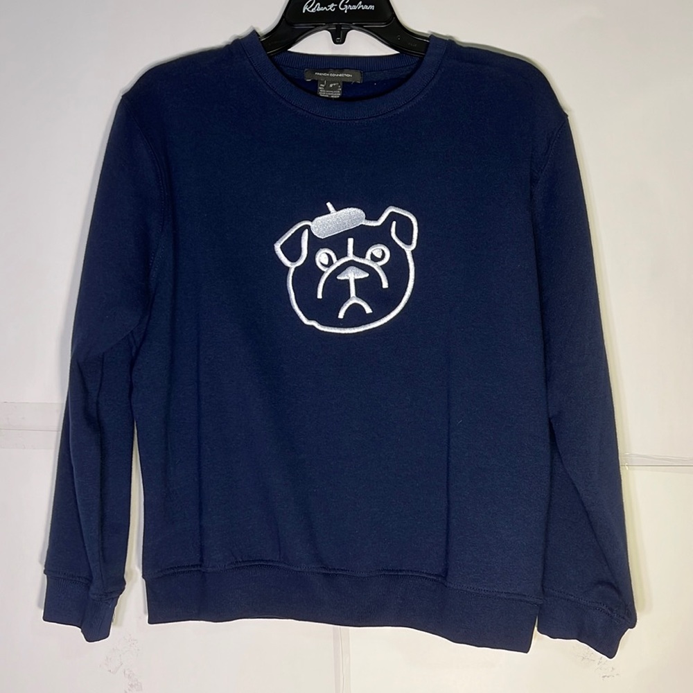 Women’s French Connection Pit Bull Crewneck Sweatshirt Size Small Blue Color